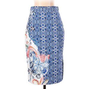 🎉Moulinette Soeurs Blue Tile & Floral Print Pencil Skirt - Size 2